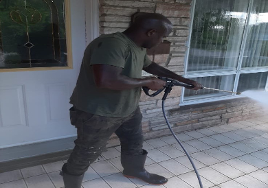 Pressure Washing a Client Pouch